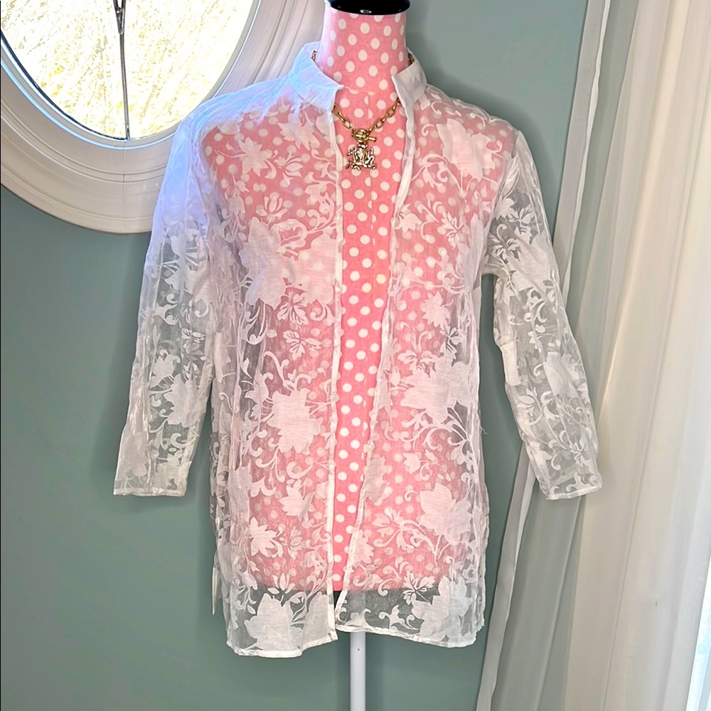 Coldwater Creek Sheer Floral Blouse Size M